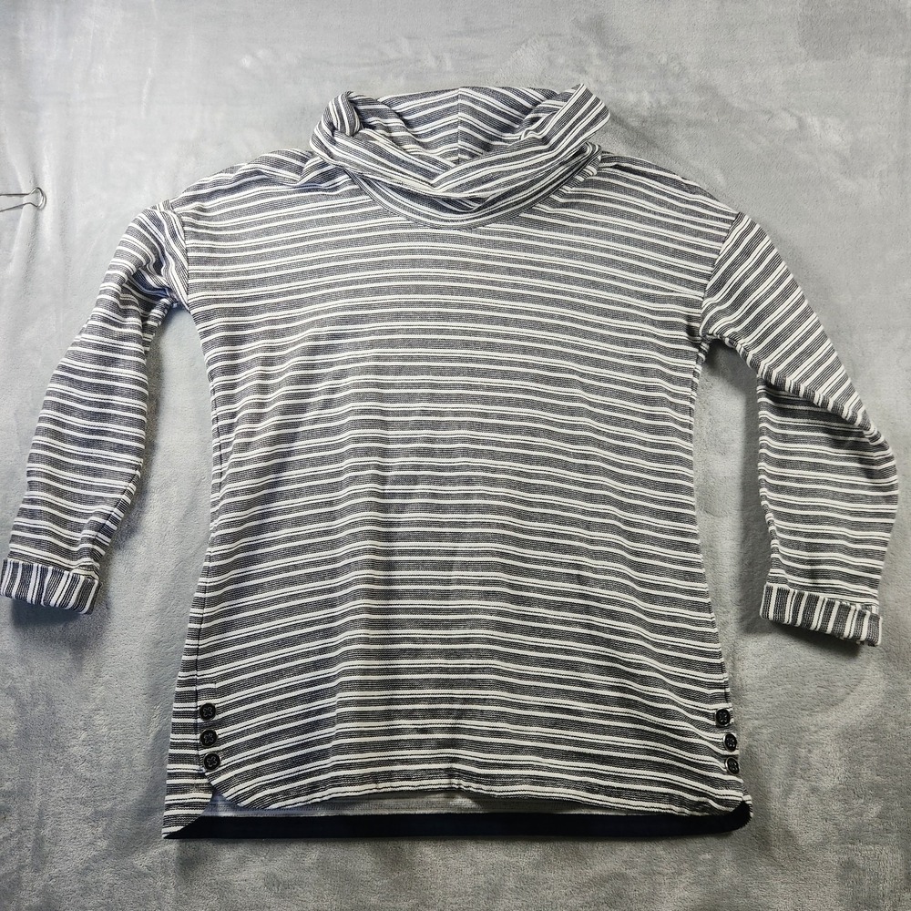 Talbots White Black Striped Turtleneck Ribbed Cotton Striped Size M Button